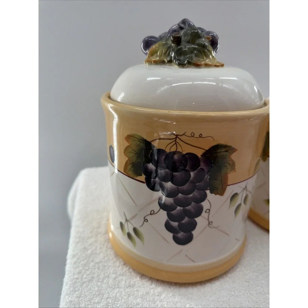Set of 3 Canister & Lid Sonoma Villa - Rubber Seal Ceramic Home Interiors Fruits - Picture 2 of 12